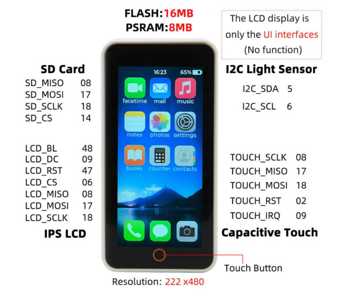 T-Display-S3 Pro pinout diagram