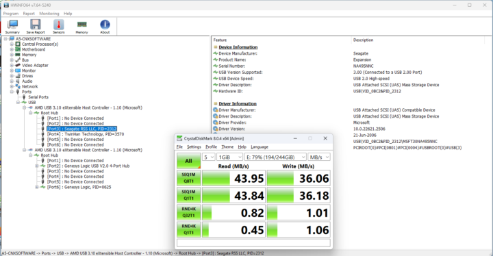 USB 2.0 test CrystalDiskMark