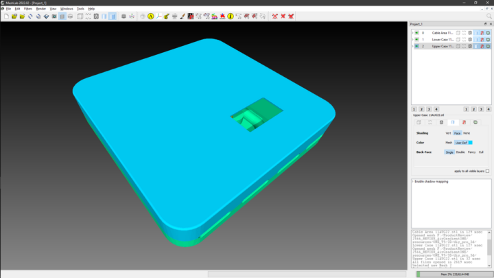 AirGradient ONE viewing 3D enclosure model in MeshLab