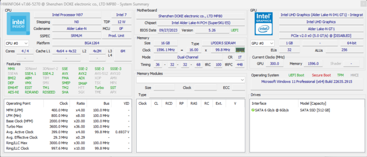 Intel Processor N97 HWinFO64