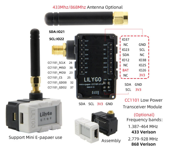 Mini E-Paper Core ESP32-S3 C1101 LoRa shield