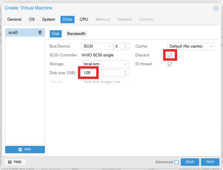 Promox VE Virtual Machine Disks Configuration