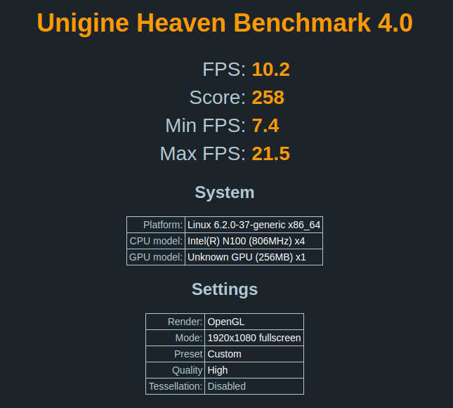UP 7000 3D Unigine Heaven Benchchmark 4.0 3D graphics