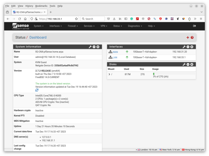 pfSense Dashboard Promox VE Core i3 N300 CPU