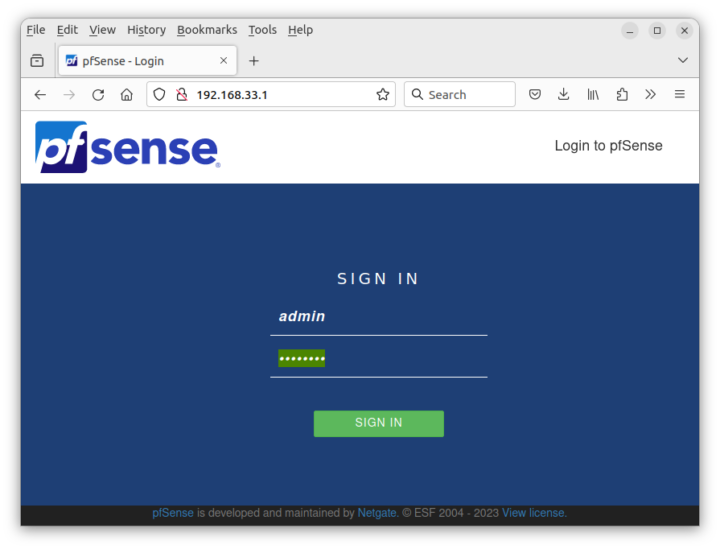 pfSense dashboard login