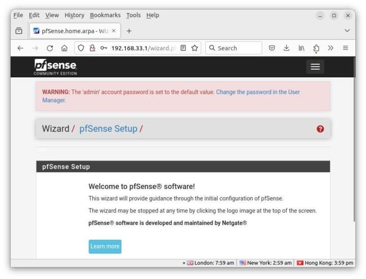 pfSense dashboard pfsense setup wizard