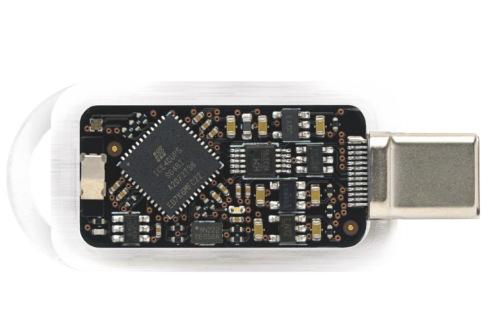 Tkey RISC-V security key with an open lid