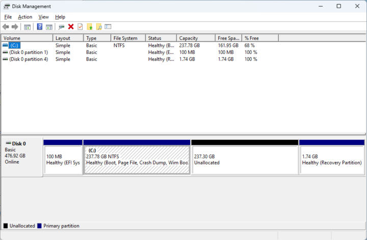 Disk Management Partition