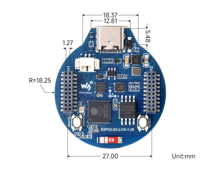 ESP32 S3 LCD 1.28 details size