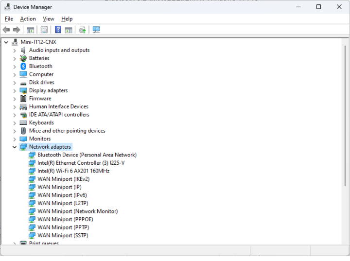 GEEKOM Mini IT12 Device Manager Network adapters