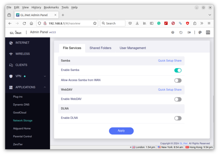 GL.iNet Admin Panel SAMBA