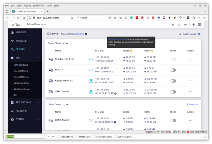 GL.iNet Flint 2 Clients List Control