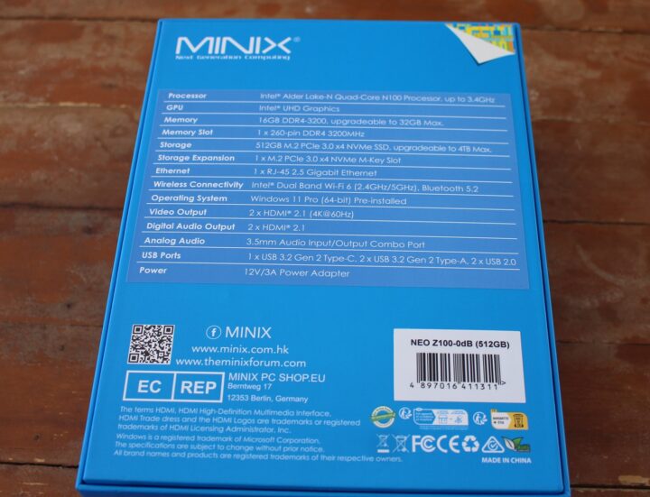 MINIX NEO Z100-0dB specifications