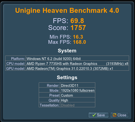 Maxtang MTN-FP750 Unigine Heaven Benchmark 4.0