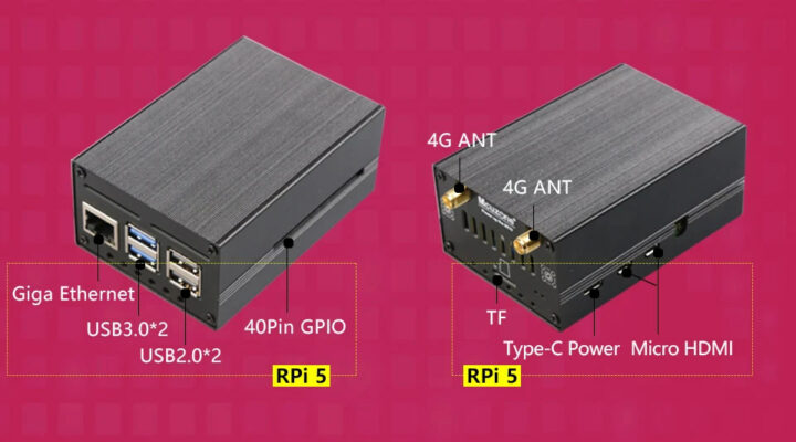 Raspberry Pi 5 4G LTE mini PC metal enclosure