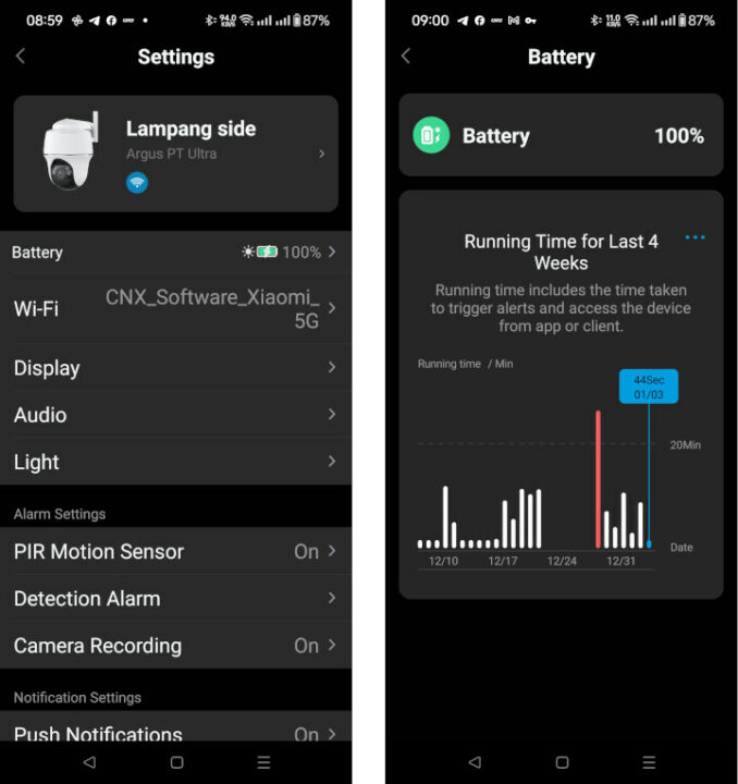 Reolink Argus PT Ultra battery life