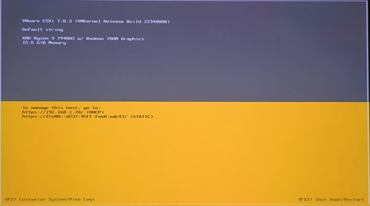 ESXi 7.0 installed