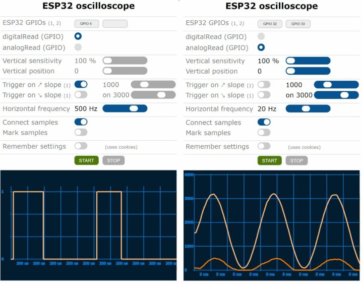 Arduino ESP32 Web-based WiFi oscilloscope