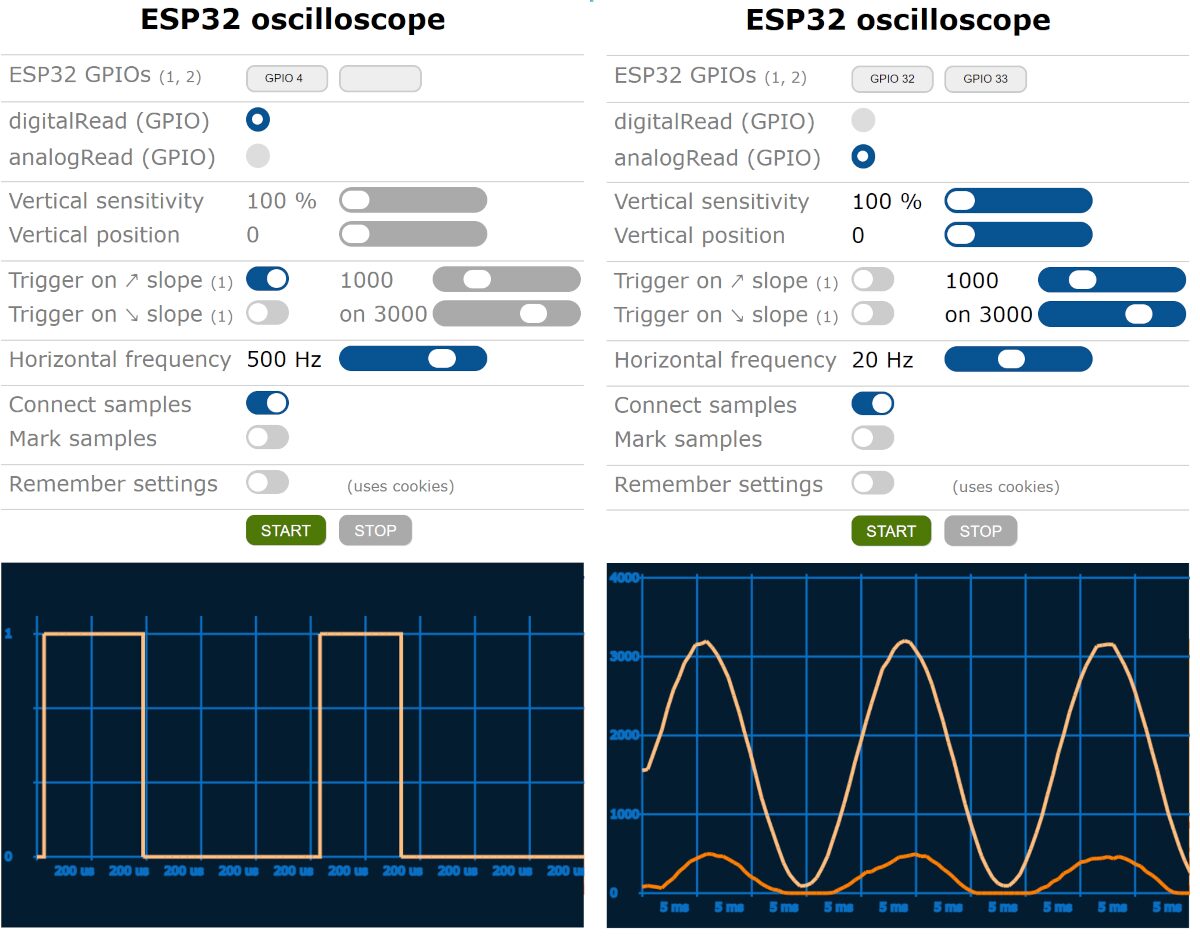 Arduino ESP32 Web-based WiFi oscilloscope