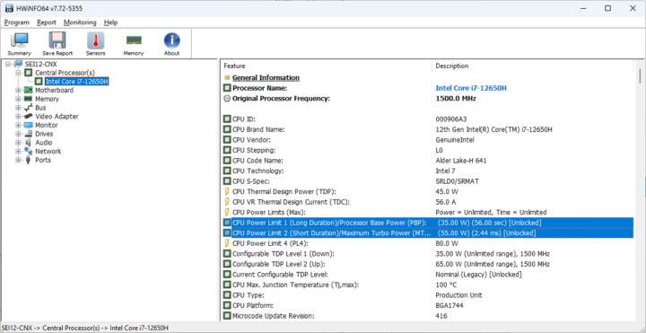 Beelink SEi12 i7-12650H Power Limit 1/2