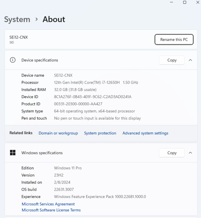 Beelink SEi12 i7-12650H Windows 11 Pro about system