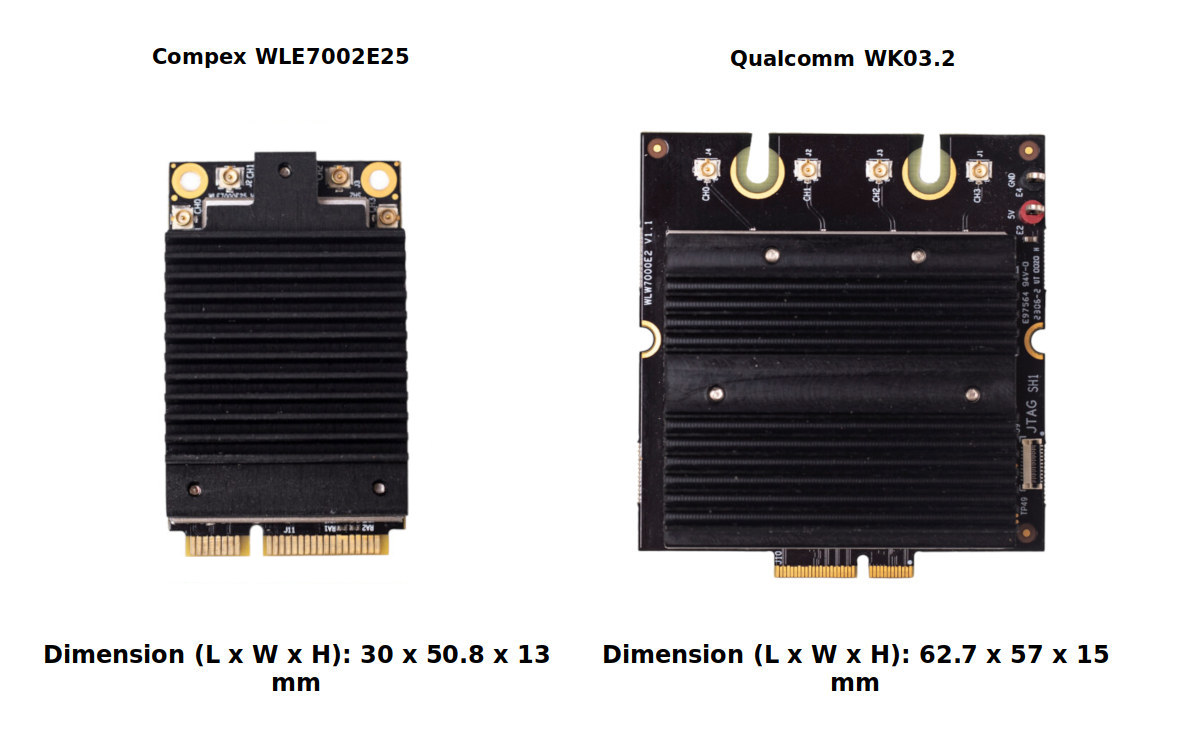 Compex WLE7002E25 vs Qualcomm WK03.2 WiFi 7 mini PCIe module