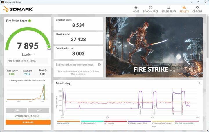 GEEKOM A7 3Dmark Fire Strike GPU benchmark