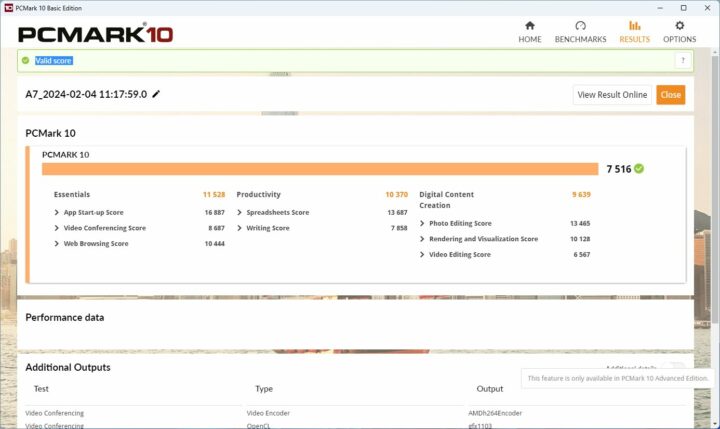 GEEKOM A7 PCMark 10 benchmark