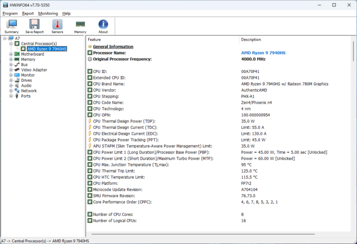 GEEKOM A7 Ryzen 9 7840HS PL1 PL2 power limits Windows 11