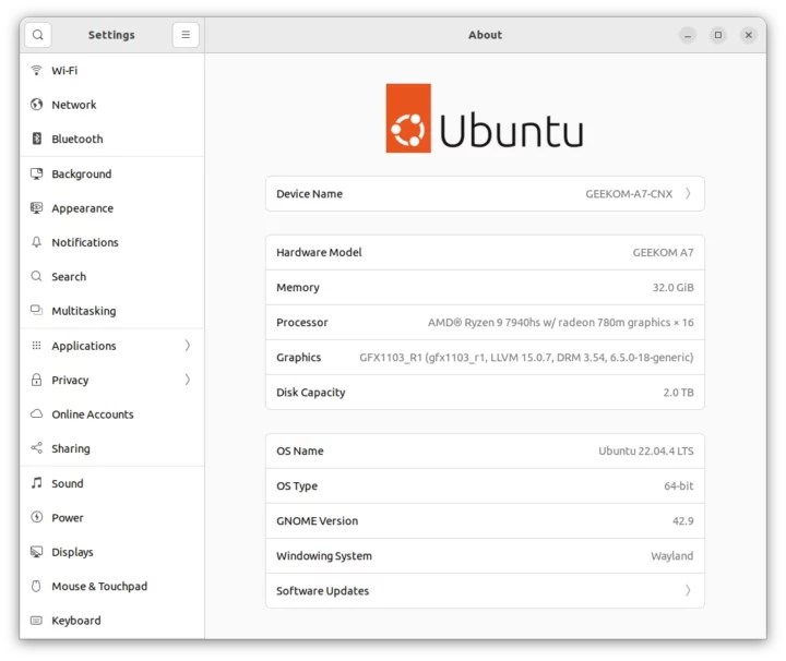 GEEKOM A7 Ubuntu 22.04.4