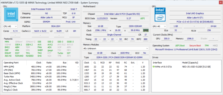 MINIX Z100-0dB Intel Processor N100 HWiNFO64