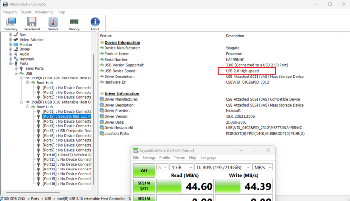 MINIX Z100-0dB USB 2.0 speed CrystalDiskMark