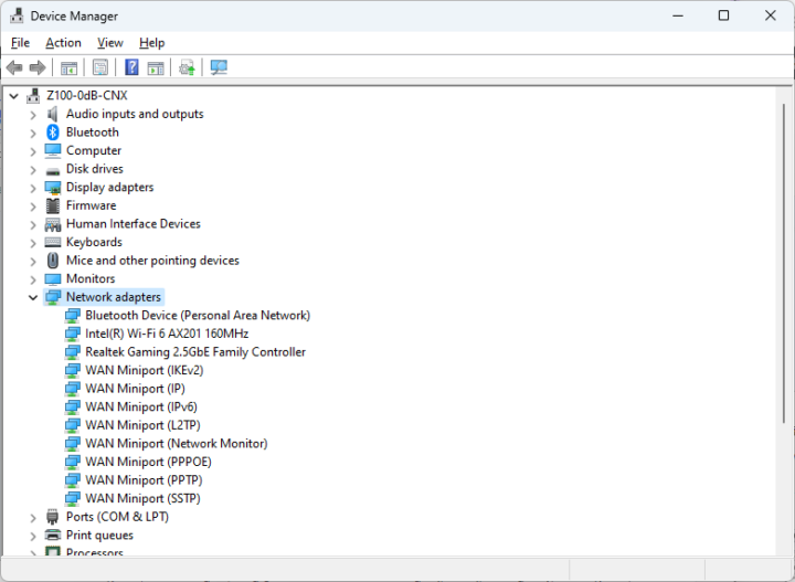 MINIX Z100-0dB network adapters device manager