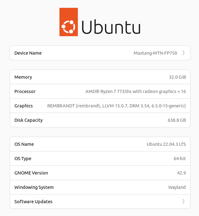 Maxtang MTN-FP750 Ubuntu 22.04 system info