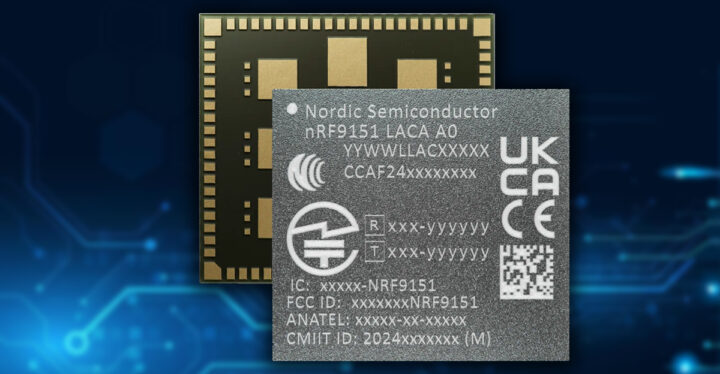 Nordic nRF9151 SiP: a low-power module with Arm Cortex-M33, LTE-M/NB-IoT, DECT NR+, 20% smaller footprint, and Power Class 5 20dBm support.