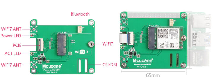 Raspberry Pi 5 PCIE to M.2 E key WiFi7 Module Markings and Dimensions