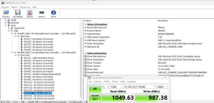 USB A front 10Gbps speed CrystalDiskMark