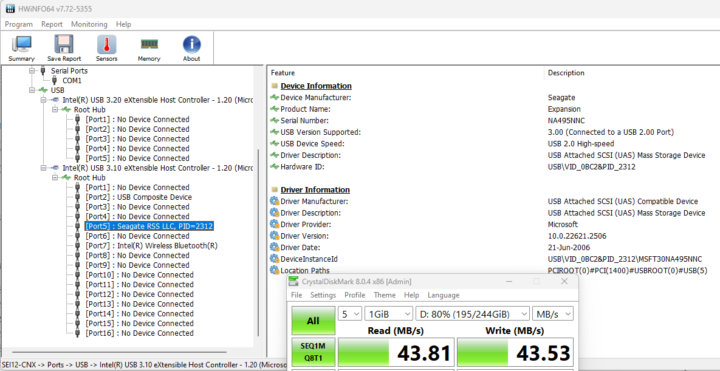 USB A top 480Mbps CrystalDiskMark test