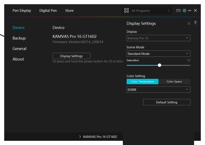 HionTablet Program settings