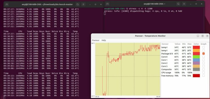 Fanless Intel N100 mini PC Stress test temperature ubuntu