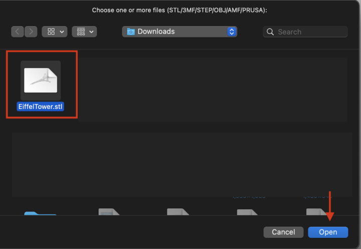 Open File Eiffel Tower STL sample