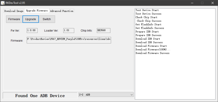 Burning firmware using RKDevTool v2.95