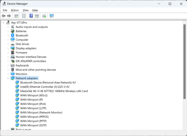 GEEKOM XT12 Pro Device Manager network