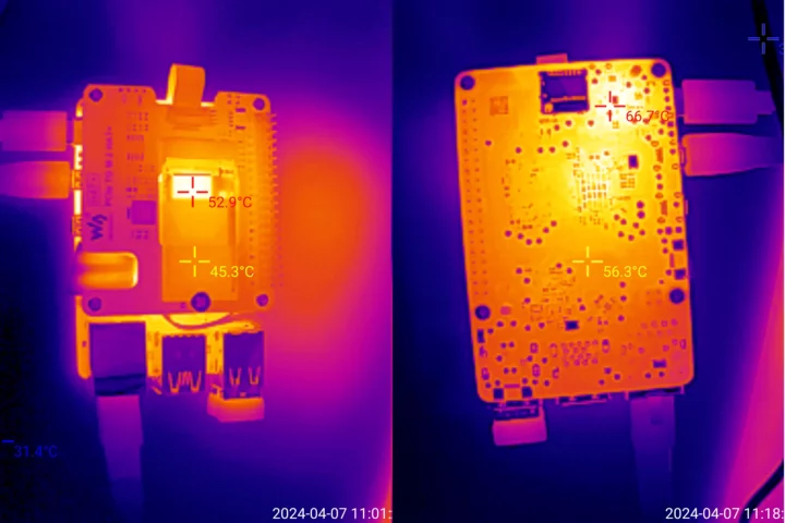 Waveshare M.2 PCIe HAT Raspberry Pi 5 thermal image