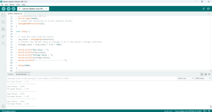 Arduino IDE Serial Monitor Sensor Values
