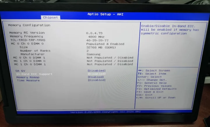 BIOS In-Band ECC Support Disabled