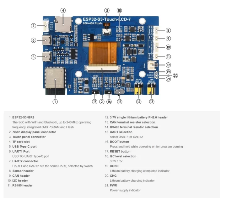 ESP32-S3-Touch-LCD-7 specifications