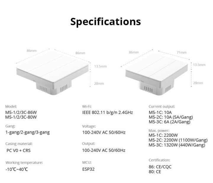 SONOFF M5 (Matter) Specification1