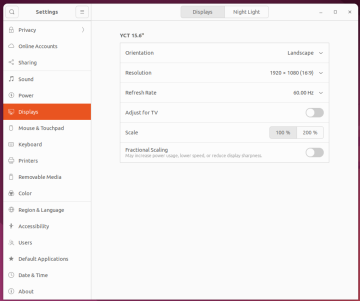 YCT 15.6" display Ubuntu 22.04