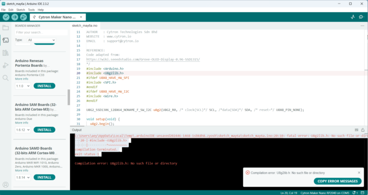 error u8g2lib.h Arduino IDE